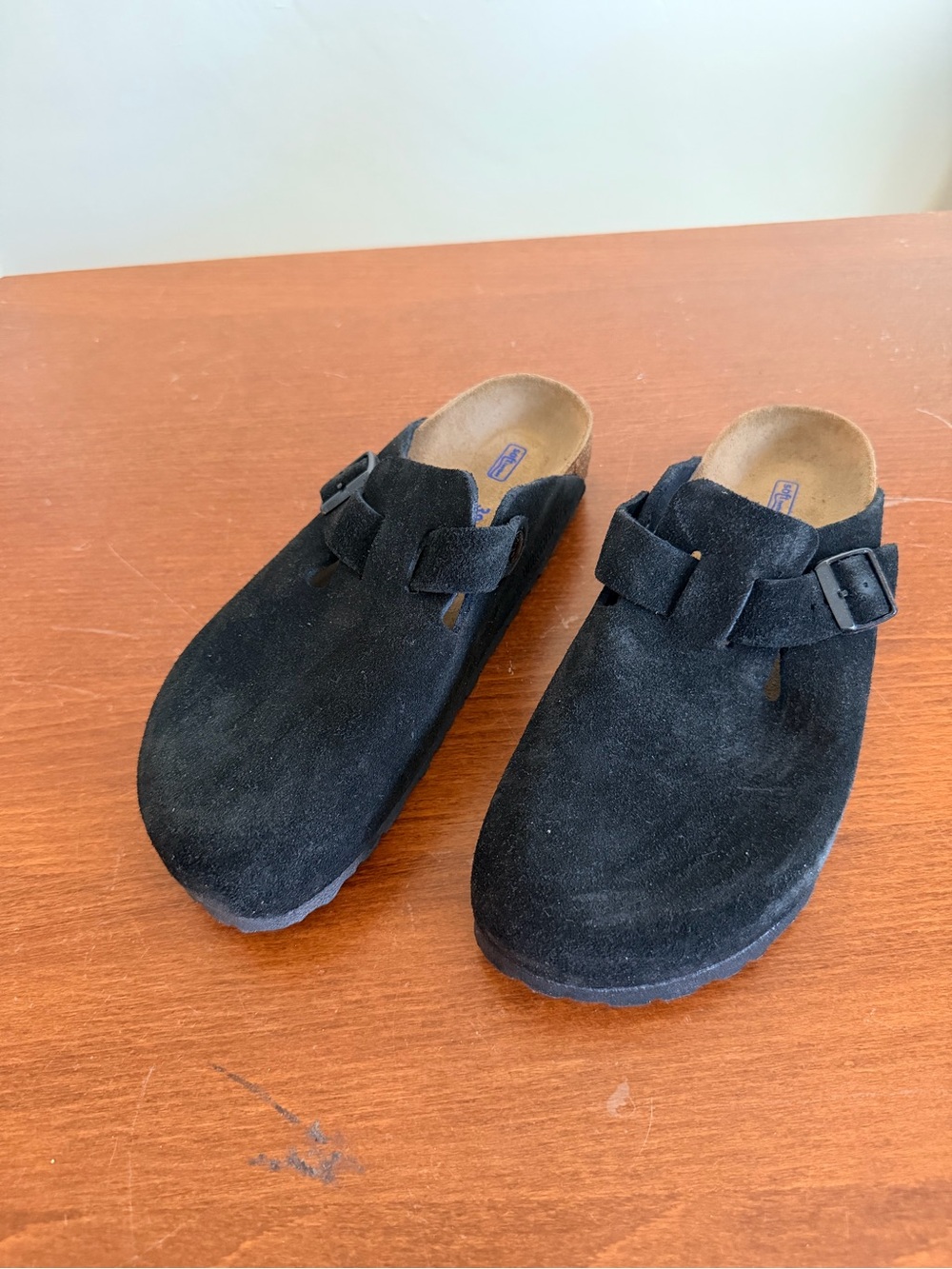 Birkenstock Women's Black Suede Clog Mule with Buckle Strap